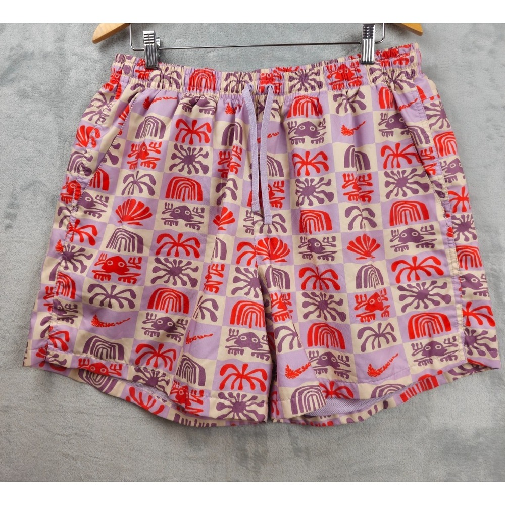 NIKE Flow Shorts Men's XXL Purple Orange Lined Woven Flow Beach Swimwear Retro